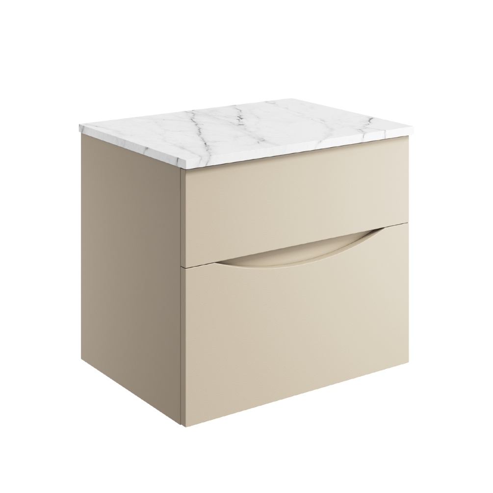 Product Cut out image of the Crosswater Glide II Warm Stone 600mm Double Drawer Unit with Carra Marble Worktop